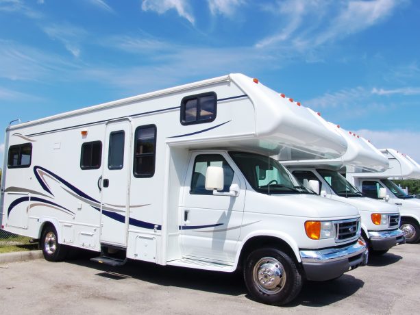 RV parked in security fenced, reserved RV parking spaces available in York Pennsylvania.
